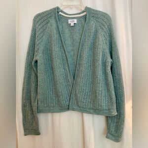 Croft & Barrow Soft Open Front Sage Green Knit Boxy Cardigan Sweater Size L